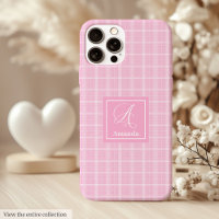 Moderne Roze Geruite iPhone Hoesje Chic Aangepaste