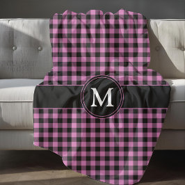 Moderne Roze Geruite Monogram Fleece Deken