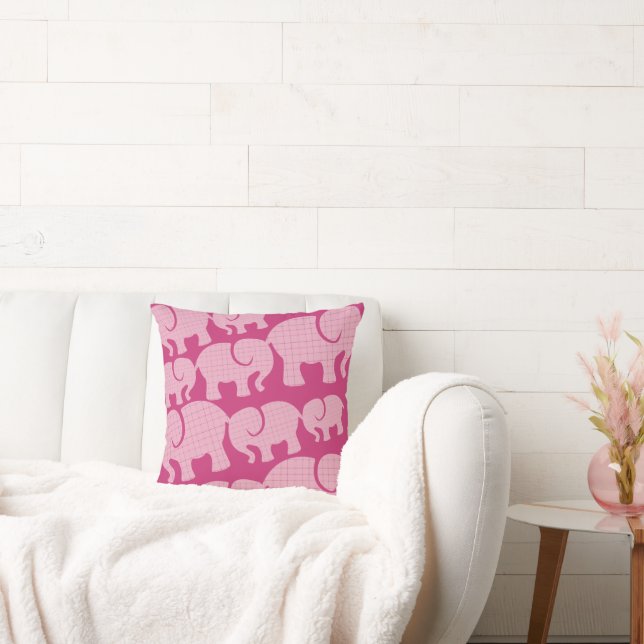 Moderne Roze Geruite Olifant Patroon Kussen (Bank)