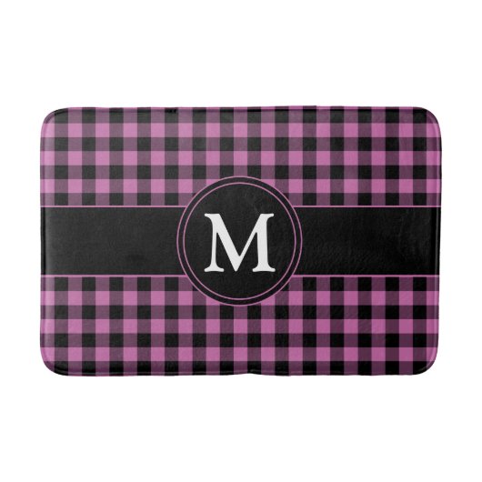 Moderne Roze Geruite Patroon Monogram Badmat (Voorkant)