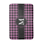 Moderne Roze Geruite Patroon Monogram Badmat (Voorkant Verticaal)