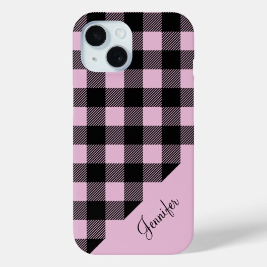 Moderne Roze Geruite Patroon Naam Case-Mate iPhone Case (Achterkant)