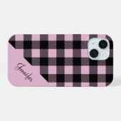 Moderne Roze Geruite Patroon Naam iPhone 15 Case (Achterkant horizontaal)