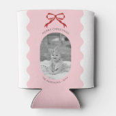 Moderne Roze Gescalpeerde Rode Boog Kerstfoto Blikjeskoeler (Achterkant)