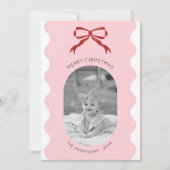 Moderne Roze Gescalpeerde Rode Boog Kerstfoto Feestdagenkaart (Voorkant)