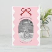 Moderne Roze Gescalpeerde Rode Boog Kerstfoto Feestdagenkaart (Staand voorkant)