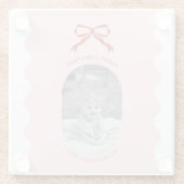 Moderne Roze Gescalpeerde Rode Boog Kerstfoto Glazen Onderzetter (Achterkant)