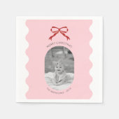 Moderne Roze Gescalpeerde Rode Boog Kerstfoto Servet (Voorkant)