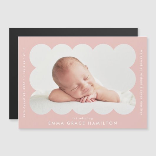 Moderne roze geschulpte foto geboorte aankondiging (Voorkant / Achterkant)