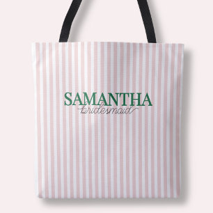 Moderne Roze Gestreepte Aangepaste Groene Bruidsme Tote Bag