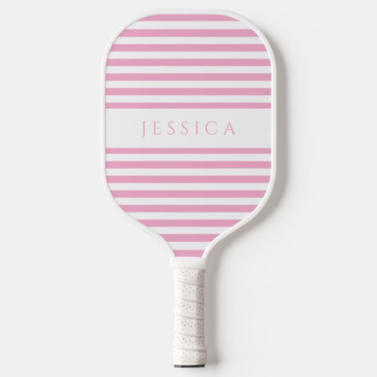 Moderne roze gestreepte aangepaste naam pickleball paddle (Voorkant)