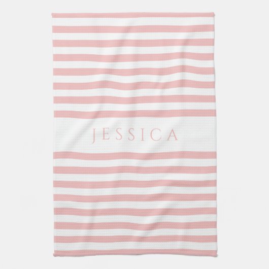 Moderne roze gestreepte patroonnaam theedoek (Verticaal)