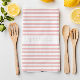 Moderne roze gestreepte patroonnaam theedoek