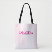 Moderne Roze Gestreepte Script Persoonlijke Bruids Tote Bag (Voorkant)