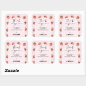 Moderne roze gingham bessen lief 1e verjaardag vierkante sticker (Vel)