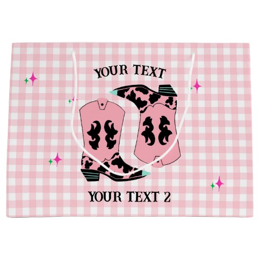 Moderne roze Gingham Cowgirl laarzen Rodeo Groot Cadeauzakje (Voorkant)