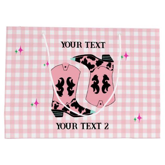 Moderne roze Gingham Cowgirl laarzen Rodeo Groot Cadeauzakje (Achterkant)