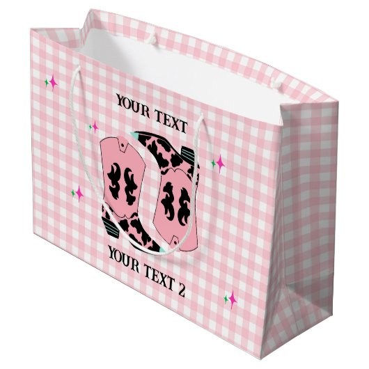 Moderne roze Gingham Cowgirl laarzen Rodeo Groot Cadeauzakje (Achterkant Gekanteld)