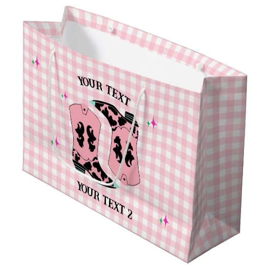 Moderne roze Gingham Cowgirl laarzen Rodeo Groot Cadeauzakje (Voorkant Gekanteld)