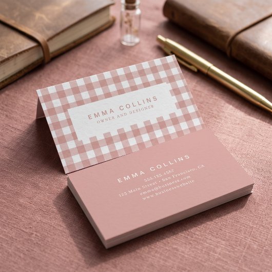 Moderne roze gingham geruite visitekaartje