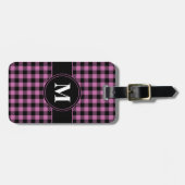 Moderne Roze Gingham Monogram Bagagelabel (Voorkant horizontaal)