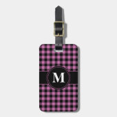 Moderne Roze Gingham Monogram Bagagelabel (Voorkant verticaal)