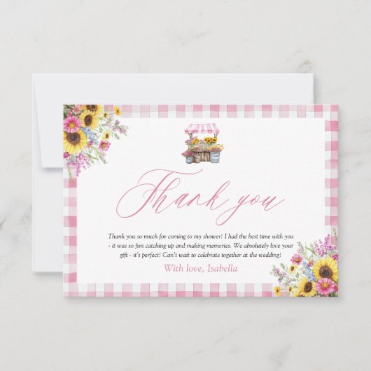 Moderne Roze Gingham Net Binnengekomen Dank je Bedankkaart (Voorkant)