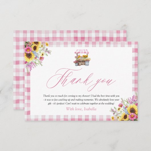 Moderne Roze Gingham Net Binnengekomen Dank je Bedankkaart (Voorkant / Achterkant)