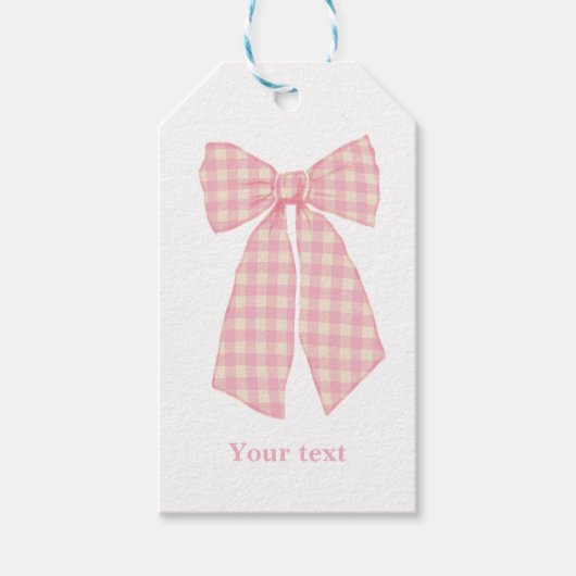 Moderne Roze Gingham Romantische Coquette Bow Cadeaulabel (Voorkant)