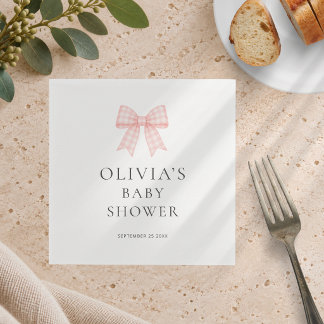 Moderne Roze Gingham Strik Baby Shower Servet