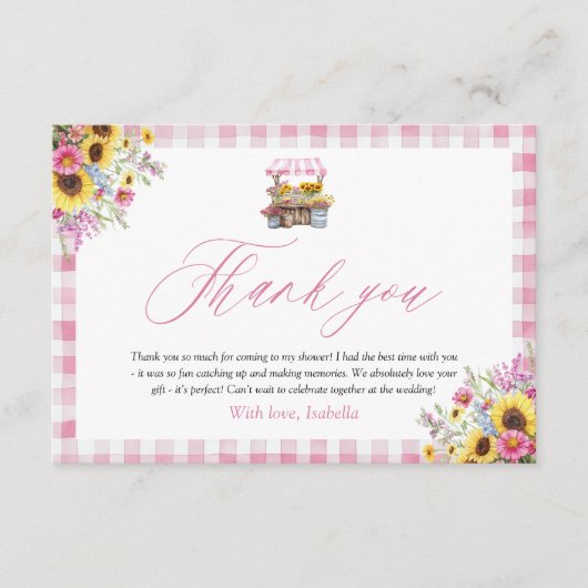 Moderne roze gingham vers van de markt Dank u Informatiekaartje (Voorkant)