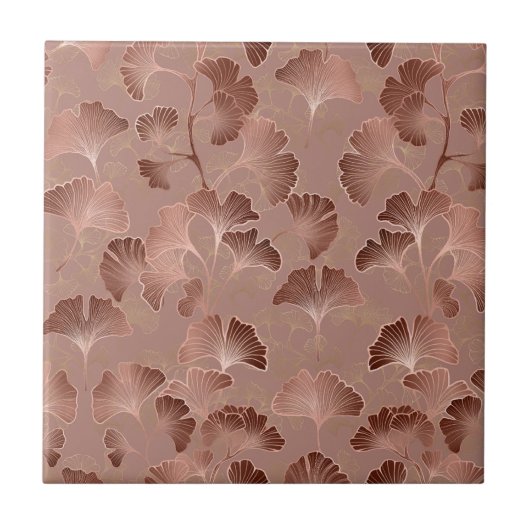 Moderne Roze Ginkgo Blad Luxe Patroon Tegeltje (Voorkant)