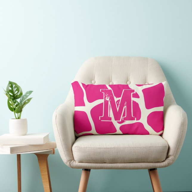 Moderne roze Giraffe Patroonmonogram Kussen (Stoel)