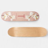 Moderne roze girale monogram gepersonaliseerd magn persoonlijk skateboard (Horizontaal)