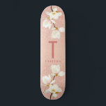 Moderne roze girale monogram gepersonaliseerd magn persoonlijk skateboard<br><div class="desc">Moderne roze girale glittermonogram gepersonaliseerd op magnolia floral minimum stypografie.</div>