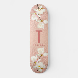Moderne roze girale monogram gepersonaliseerd magn persoonlijk skateboard