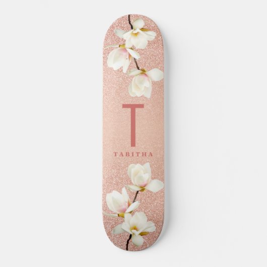 Moderne roze girale monogram gepersonaliseerd magn persoonlijk skateboard (Voorkant)