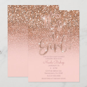 Moderne Roze Glam Glitter Meisjes Baby Shower Kaart