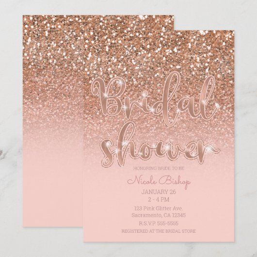 Moderne Roze Glamour Glitter Bruiloft Feest Kaart (Voorkant / Achterkant)