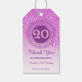 Moderne Roze Glitter 20e Verjaardag Vallend Cadeaulabel