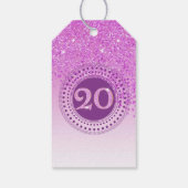 Moderne Roze Glitter 20e Verjaardag Vallend Cadeaulabel (Achterkant)