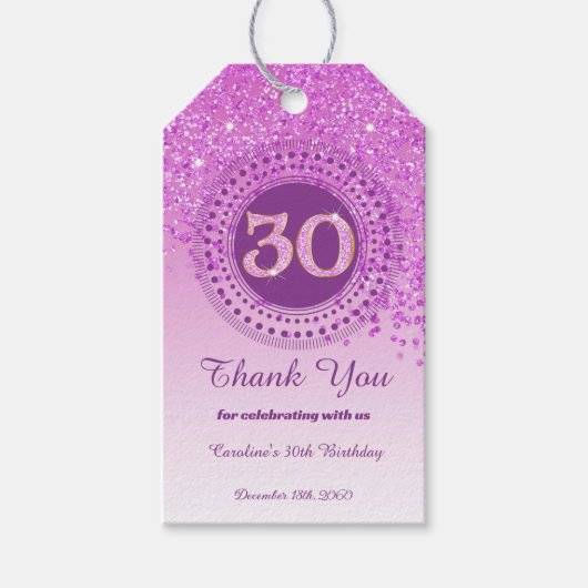 Moderne Roze Glitter 30e Verjaardag Vallend Cadeaulabel (Voorkant)