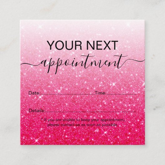 Moderne roze Glitter Appointment Card Afsprakenkaartje (Voorkant)