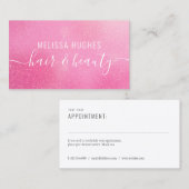 Moderne roze Glitter Appointment Card Visitekaartje (Voorkant / Achterkant)