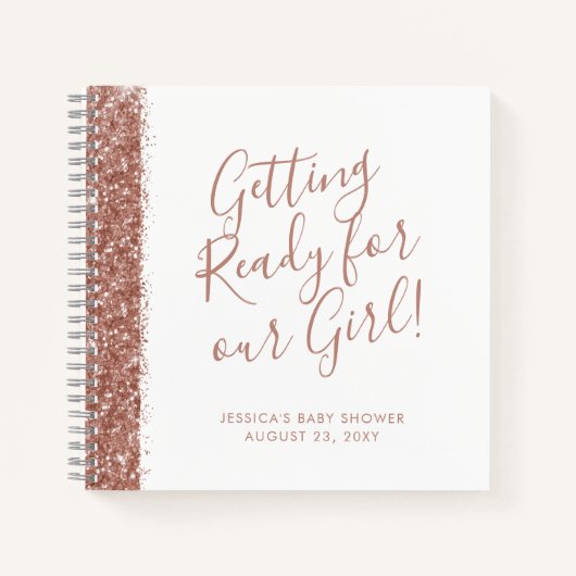 Moderne roze glitter Baby shower Guest Notitieboek (Voorkant)