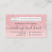 Moderne roze glitter blush ombre professional aanbevelingskaartje (Achterkant)