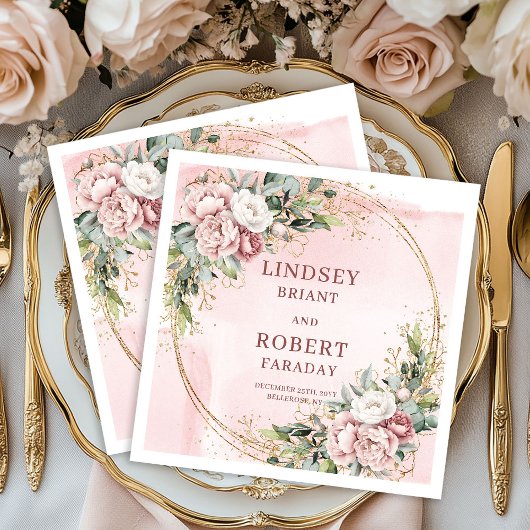 Moderne Roze Glitter Bruiloft Papieren Servetten