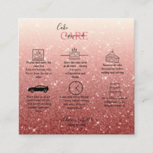 Moderne roze glitter Cake Care Vierkante Visitekaartje