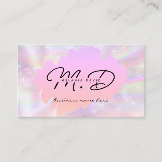 Moderne Roze Glitter Custom Monogram QR Code Girly Contactkaartje (Voorkant)