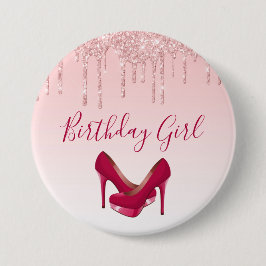 Moderne Roze Glitter Drips & Hoge Hakken Verjaarda Ronde Button 7,6 Cm